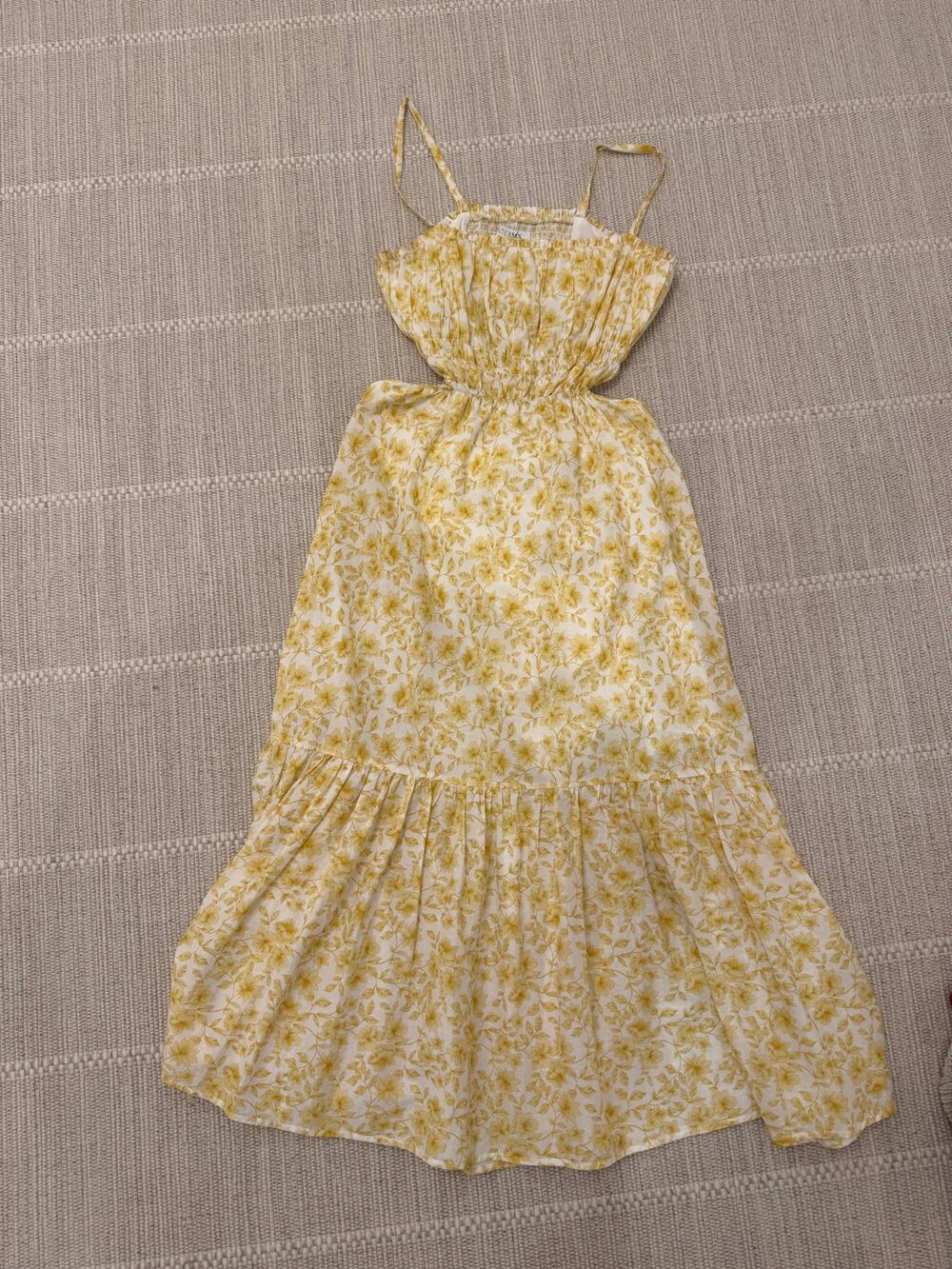 INTERMIX Yellow Floral Cutout Smocked Tiered Maxi Dress XS